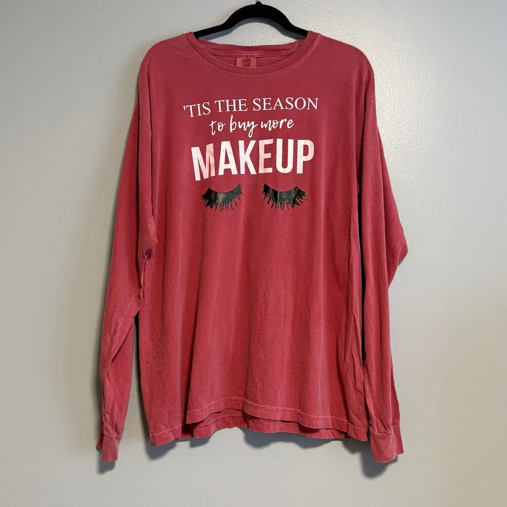 Comfort Colors Red 'Tis the Season to By More Makeup Long Sleeve Tee